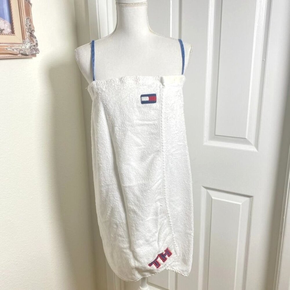VintageTommy Hilfiger Bath Towel Wrap Hook Loop Closure Denim Straps Dorm